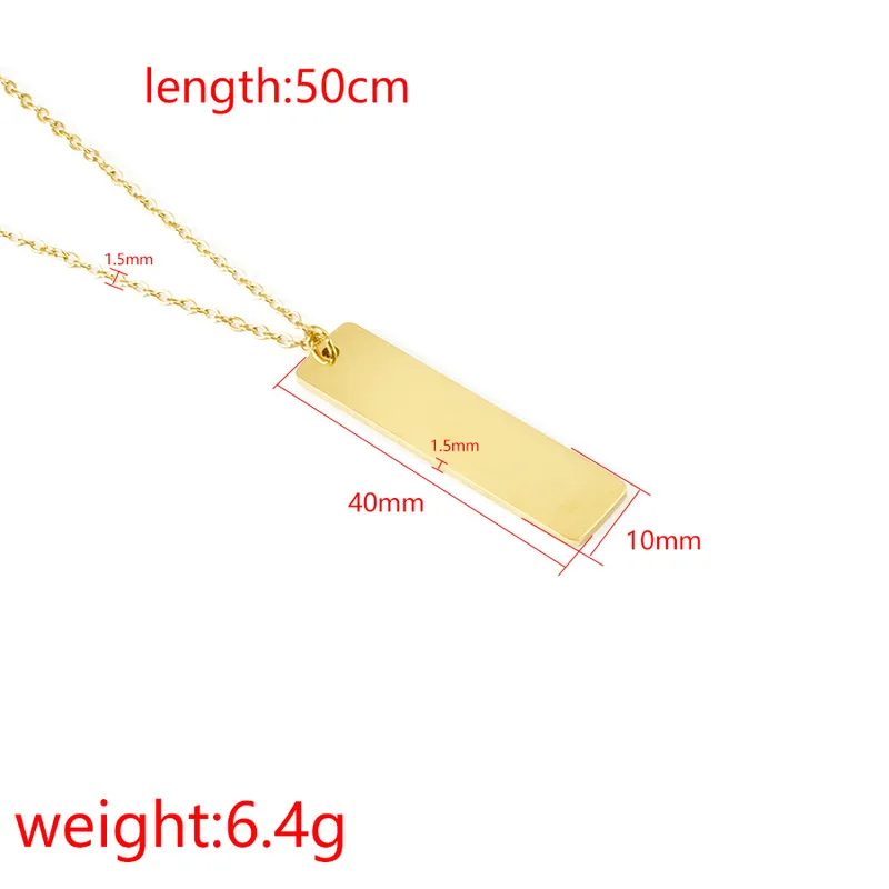 Customised Rectangle Pendant, Personalised Vertical Pendant, Engraveable Gold Silver Pendant Necklace For Men and Women