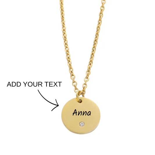 Personalised Zircon Disc Necklace, Engraved Round Diamond Pendant, Customised Gold Silver Necklace Gift for Her
