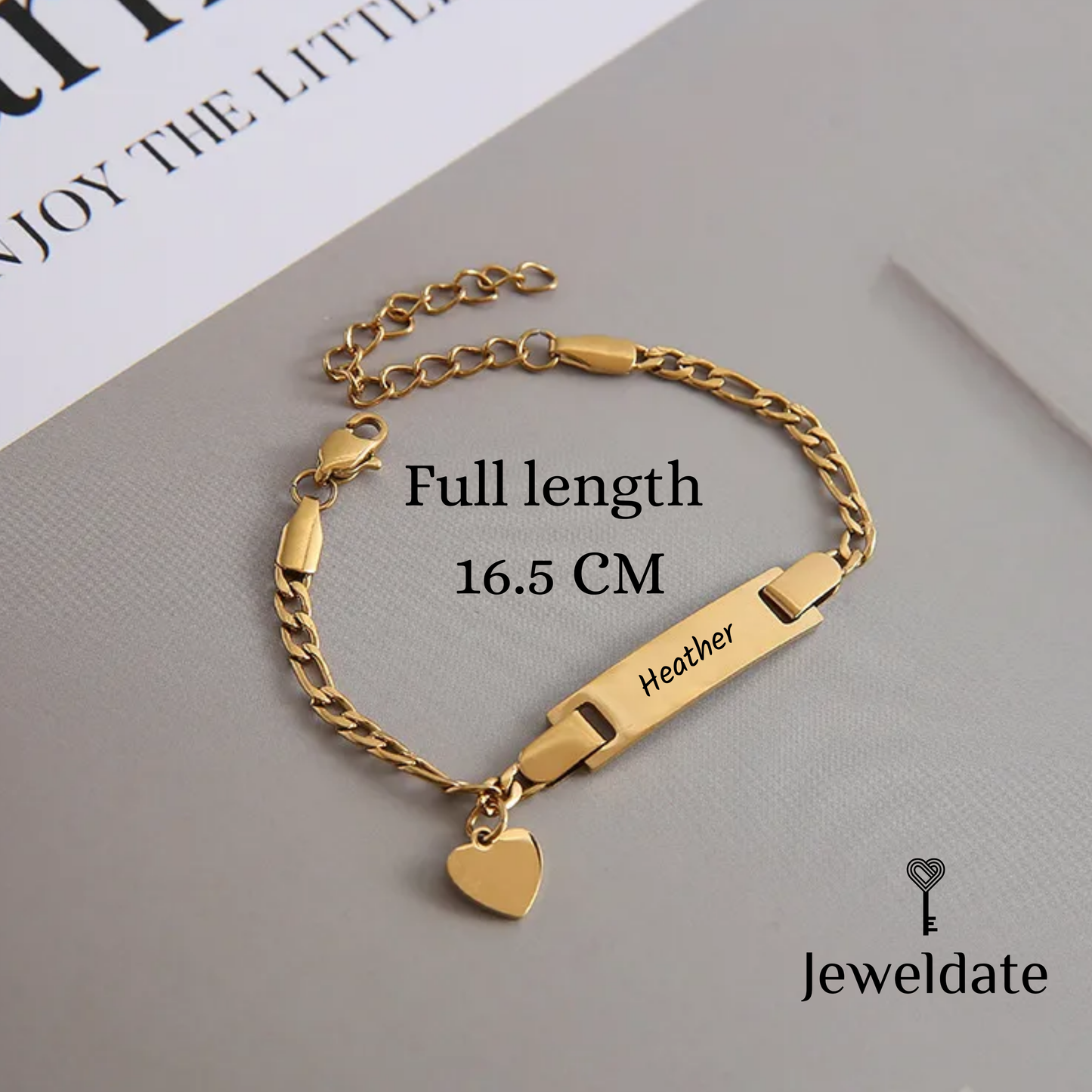 Personalised Bar Pendant Chain Bracelet, Custom Heart Butterfly Charm Bracelet, Engraved Charm Bracelet Gift for Women