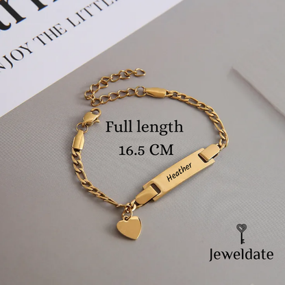 Personalised Bar Pendant Chain Bracelet, Custom Heart Butterfly Charm Bracelet, Engraved Charm Bracelet Gift for Women