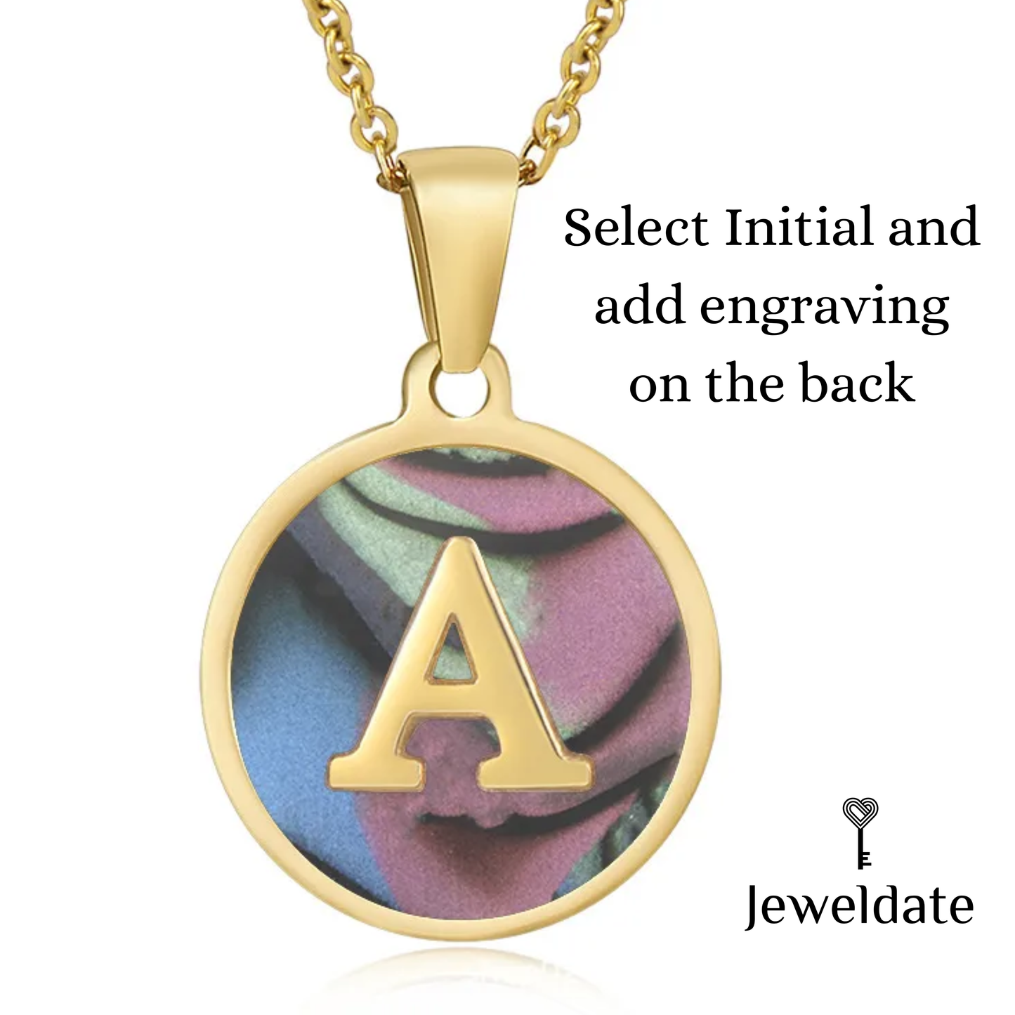 Personalised 18k Gold Plated Initial Inlay Pendant Necklace