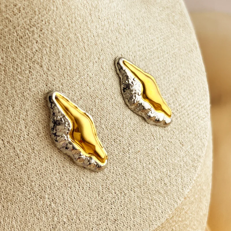 Dual Tone Shell Earrings, 18K Gold Plated, Stainless Steel