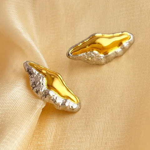 Dual Tone Shell Earrings, 18K Gold Plated, Stainless Steel