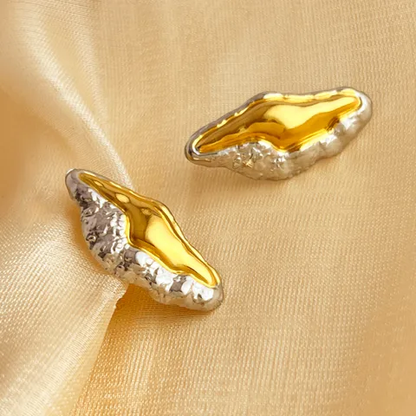 Dual Tone Shell Earrings, 18K Gold Plated, Stainless Steel