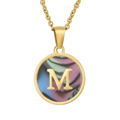 Personalised 18k Gold Plated Initial Inlay Pendant Necklace