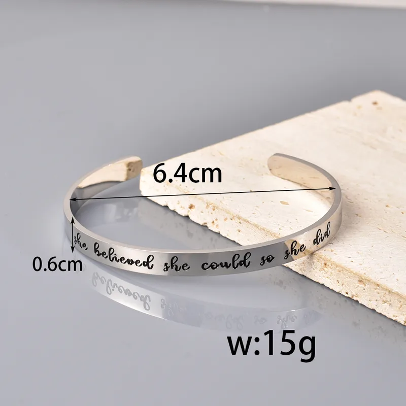 Affirmation She Believed She Could So She Did Engraved Cuff Bangle,  Stainless Steel