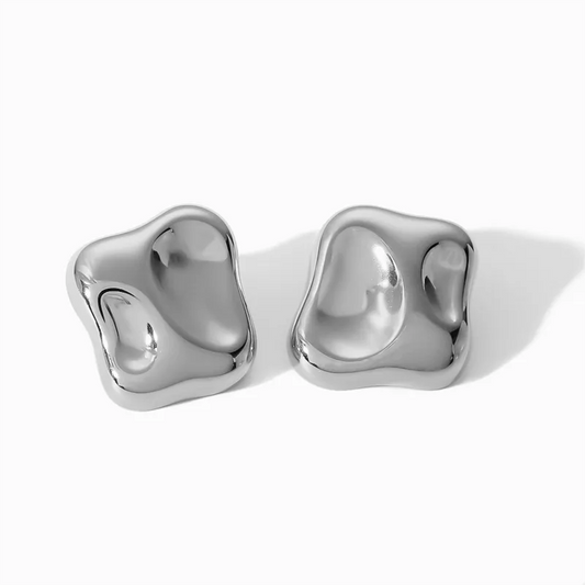 Silver Plated Abstract Cushion Stud Earrings, Stainless Steel