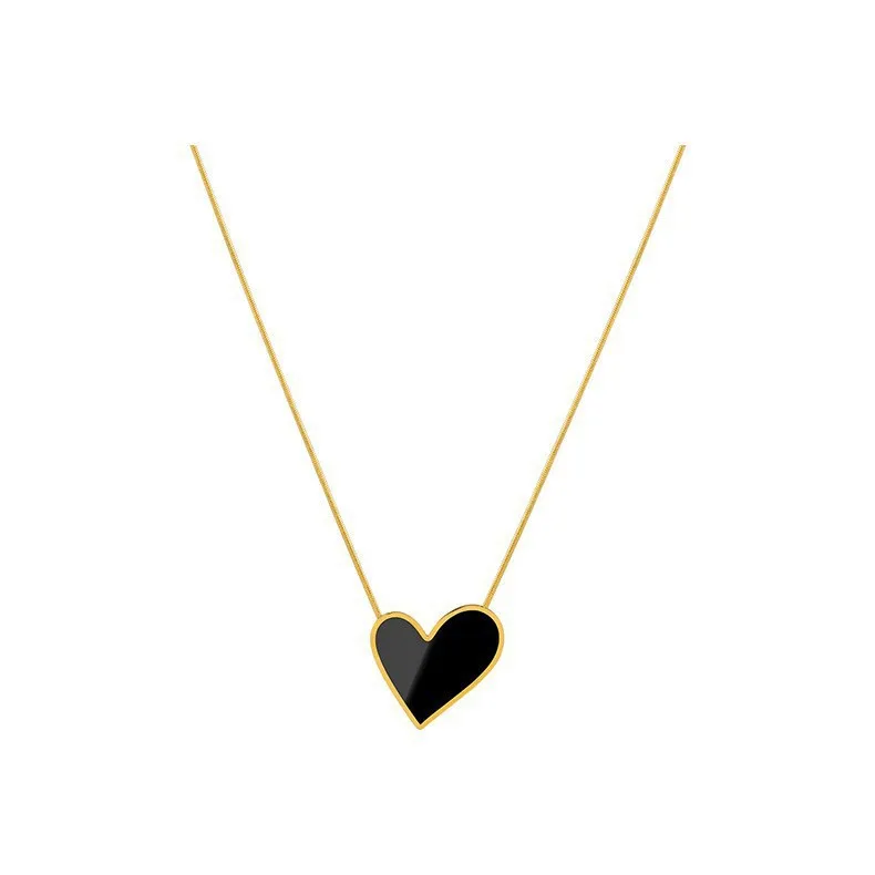 Black Gold Abstract Heart Pendant Necklace 18K Gold Plated