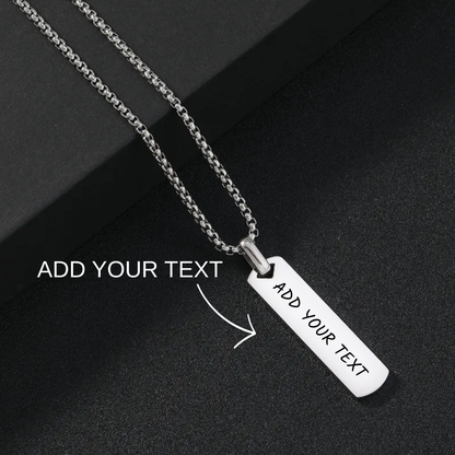 Personalised Slim Rectangle Pendant, Custom Engraved Vertical Bar Necklace for Men, Black Silver Gold Necklace for Gift for Him
