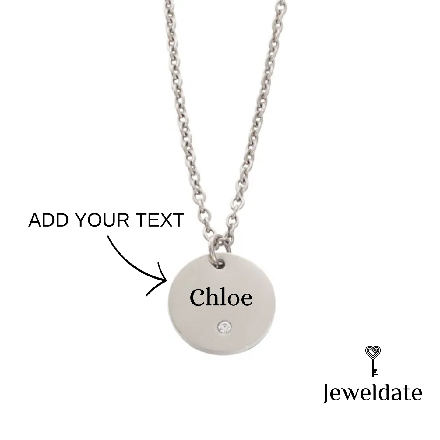 Personalised Zircon Disc Necklace, Engraved Round Diamond Pendant, Customised Gold Silver Necklace Gift for Her