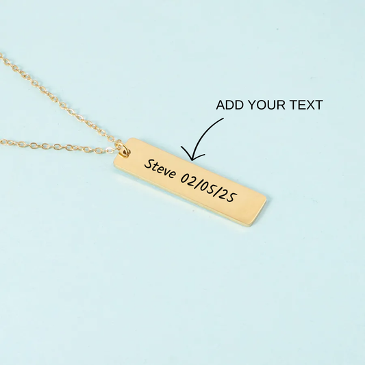 Customised Rectangle Pendant, Personalised Vertical Pendant, Engraveable Gold Silver Pendant Necklace For Men and Women